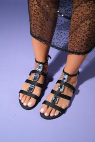 Never - Black Satin Embellished Sandal (Women)