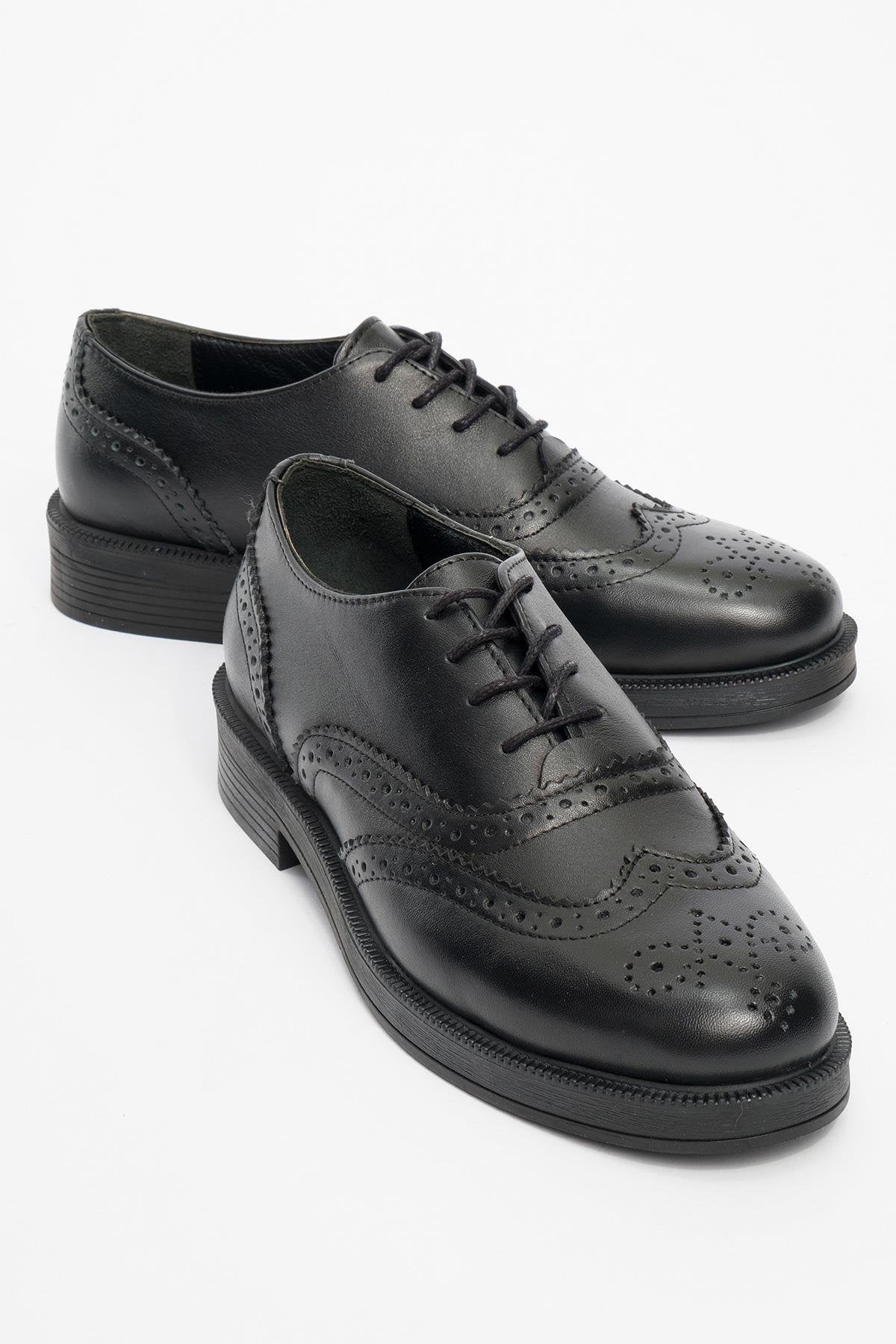 Avra - Black Leather Oxford Shoes (Women) Black 5.5 Avra - Black Leather Oxford Shoes (Women) Black 5.5