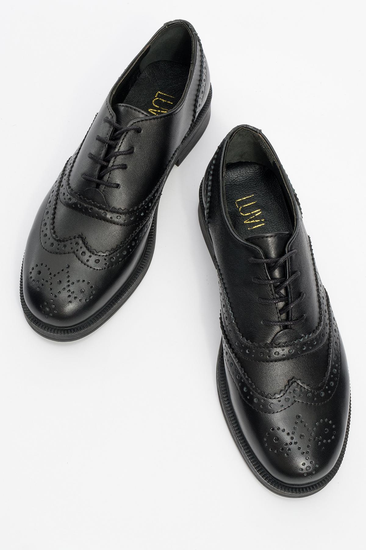 Avra - Black Leather Oxford Shoes (Women)