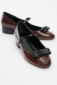 Stela - Brown-Black Patent Heeled Ballet Flat (Women)