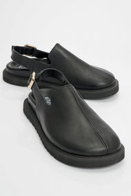 Laby - Black Leather Clogs (Women)