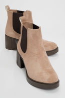 Loves - Beige Block Heel Ankle Boot (Women)