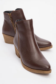JAYER Brown Leather Double-Zip Block Heel Boot (Women)
