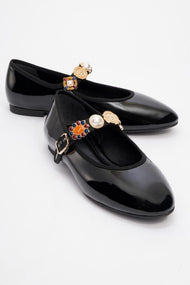 Lauras - Black Patent Embellished Ballet Flat (Women)