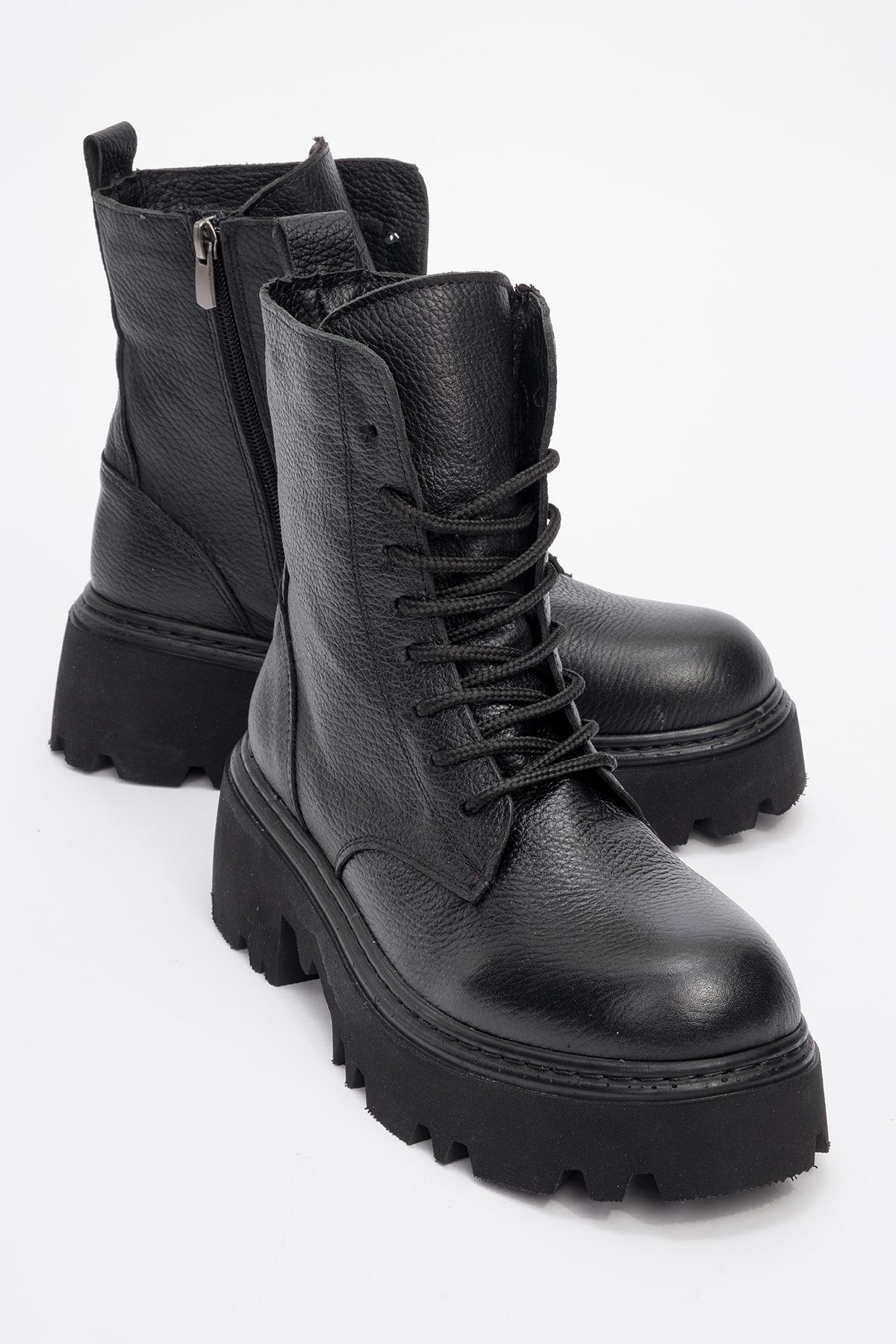 Tina Black Leather Ankle Boot (Women)