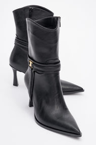 Berton - Black Zippered Pointed Toe High Heel Boot (Women)