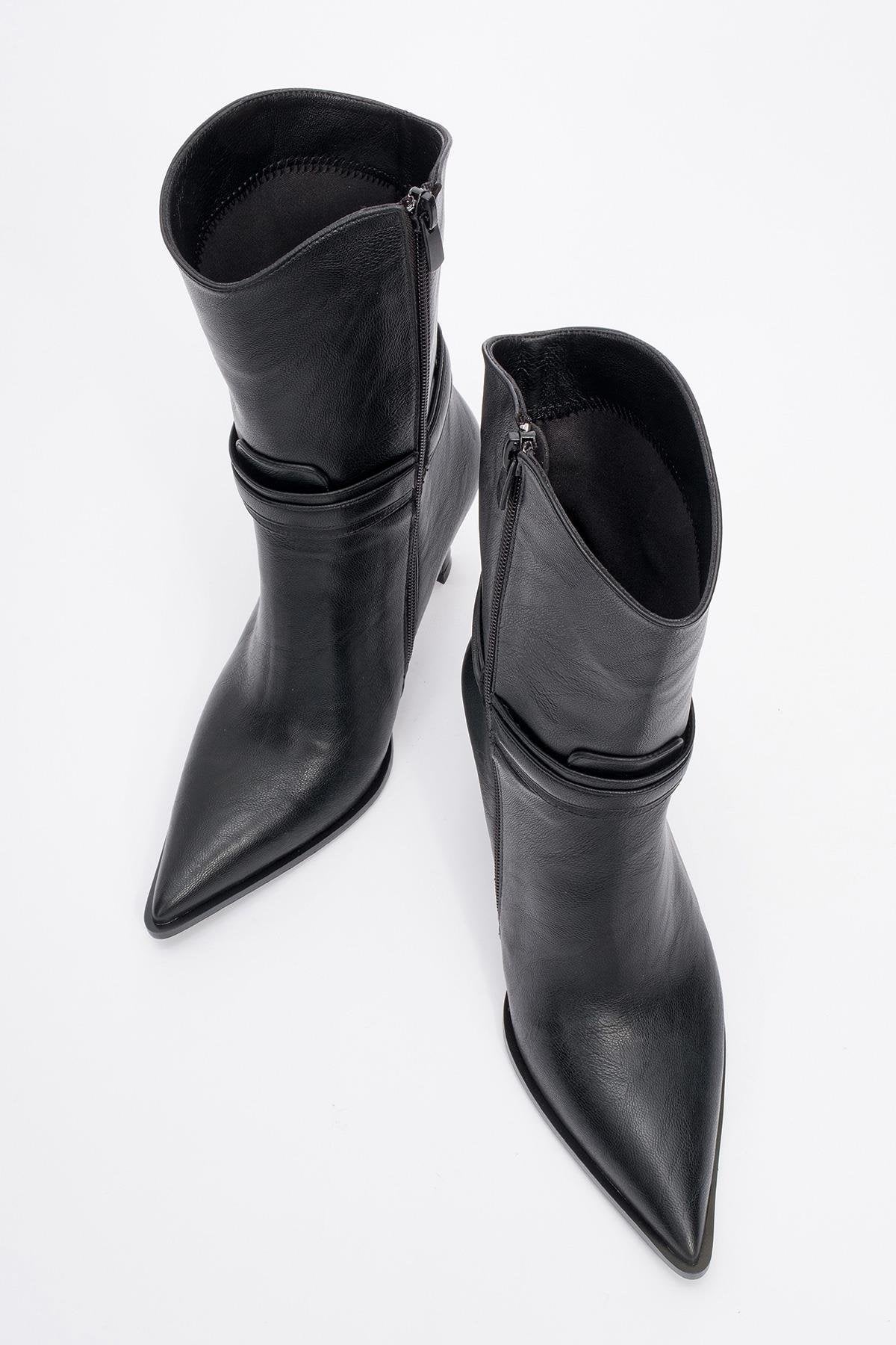 Berton - Black Zippered Pointed Toe High Heel Boot (Women)