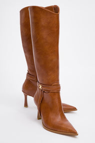 Melinka - Cognac Pointed Toe High Heel Boot (Women)