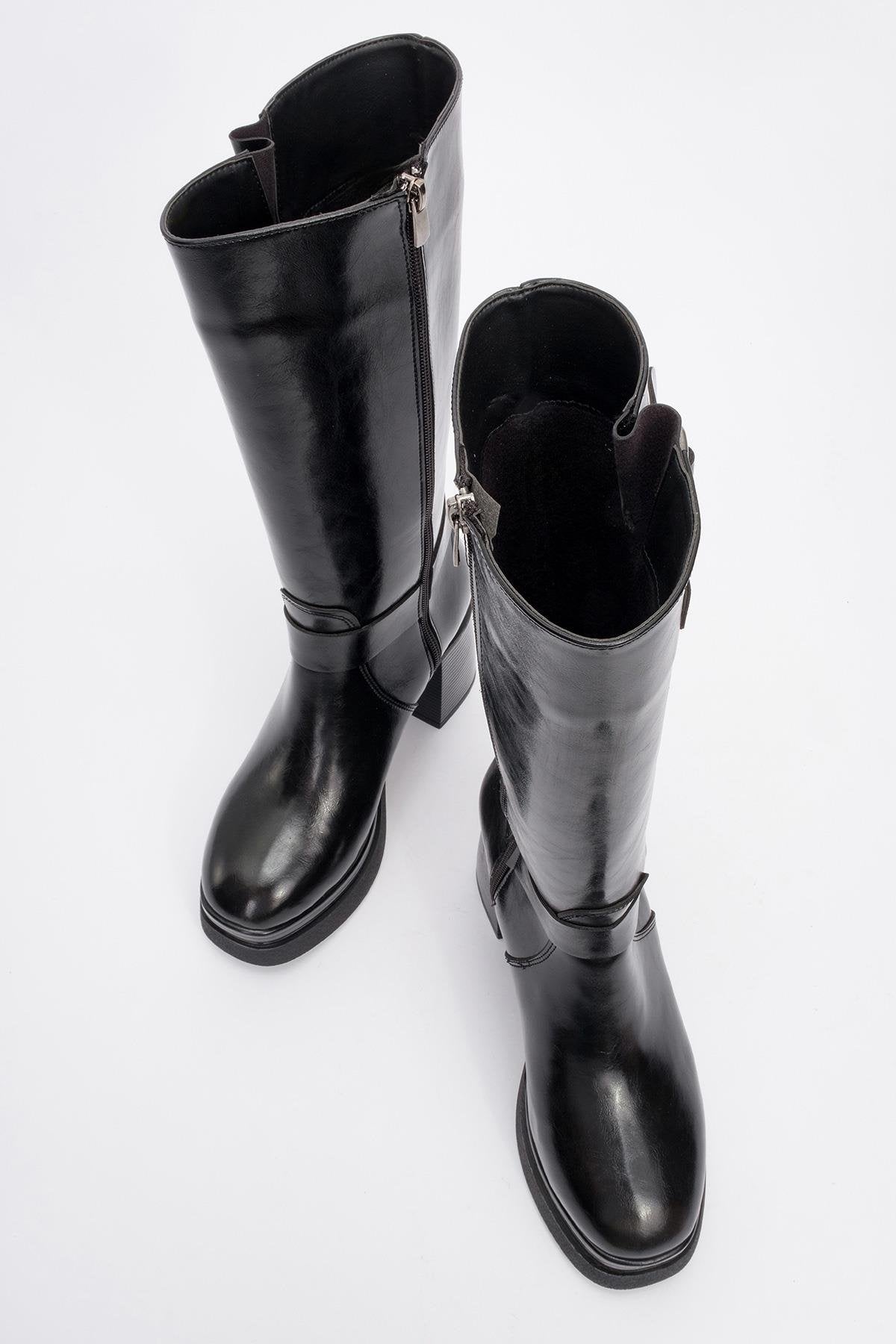 Rock - Black Buckle & Zip Platform Heel Boot (Women)