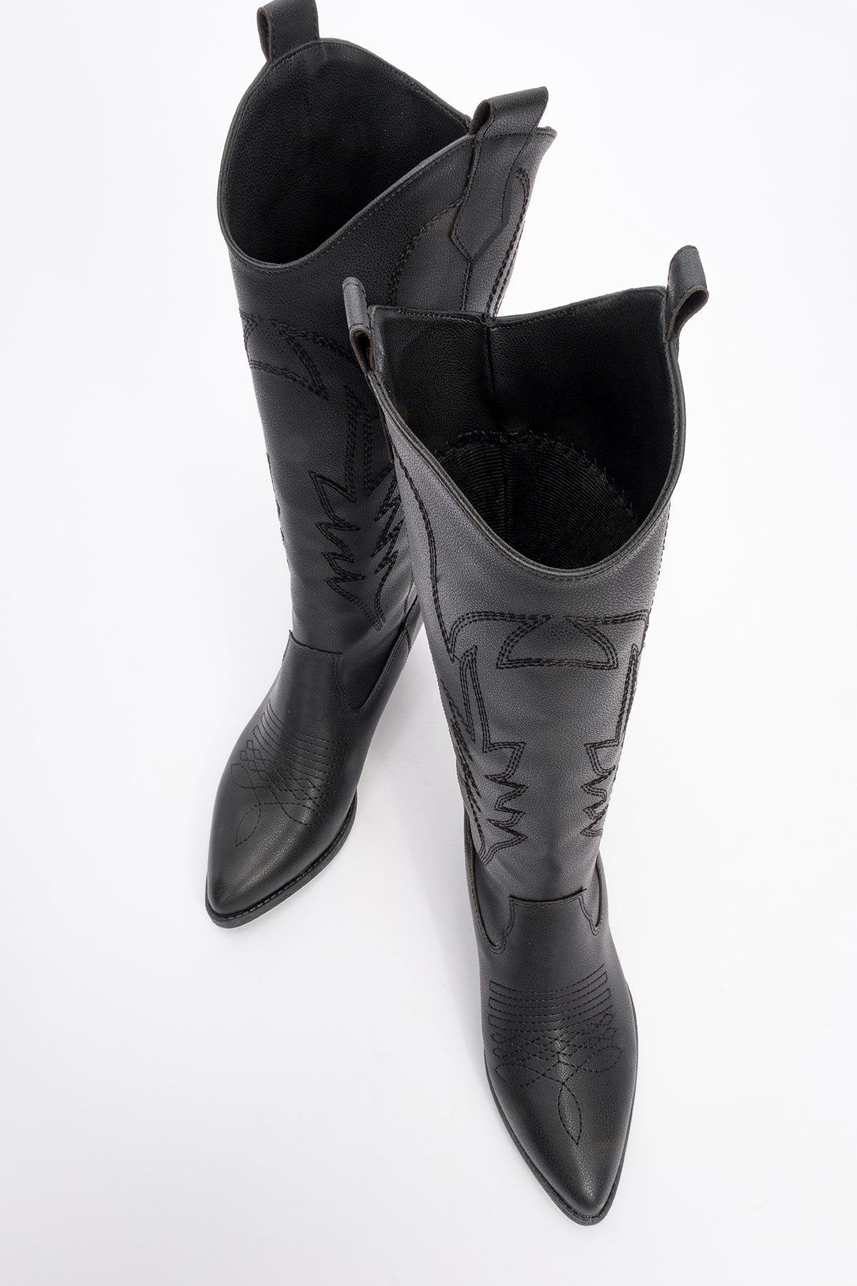 Liana - Black Block Heel Western Boot (Women)