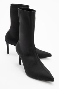 Thalin - Black Stretch Pointed Toe Slim Heel Boot (Women)