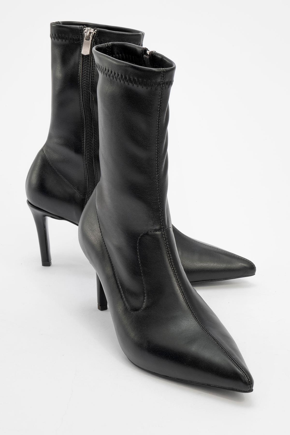 Thalin - Black Pointed Toe Side-Zip Stiletto Heel Boot (Women)