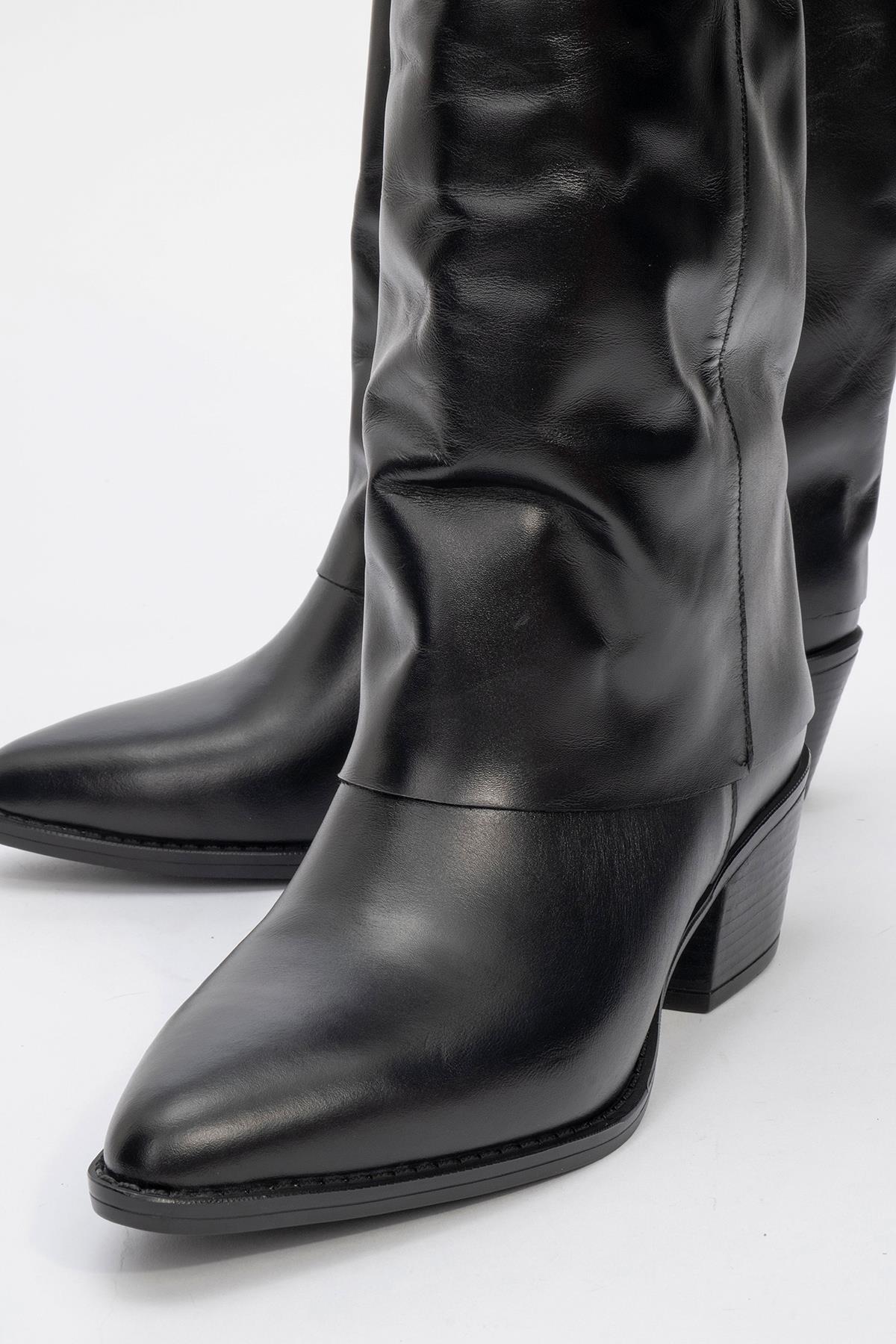 Sojo - Black Genuine Leather Block Heel Ankle Boot (Women)
