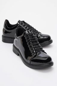 Festy - Black Patent Elastic Lace-Up Casual Shoe (Women)