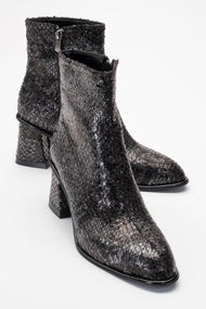Nina - Black Patterned Block Heel Ankle Boot (Women)