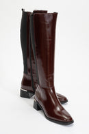 Rochos - Burgundy Patent Genuine Leather Block Heel Knee-High Boot (Women)