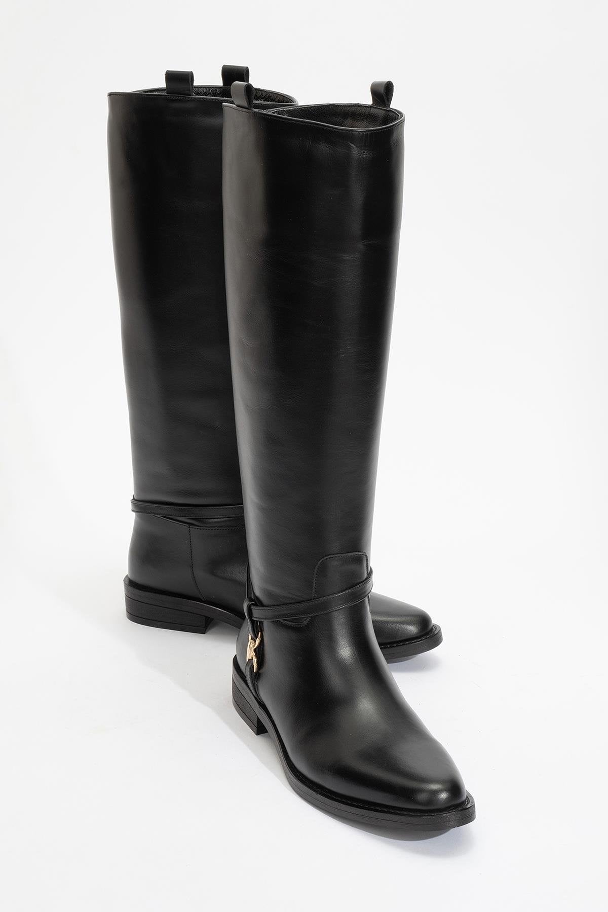 May Black Leather Buckle Boot (Women)