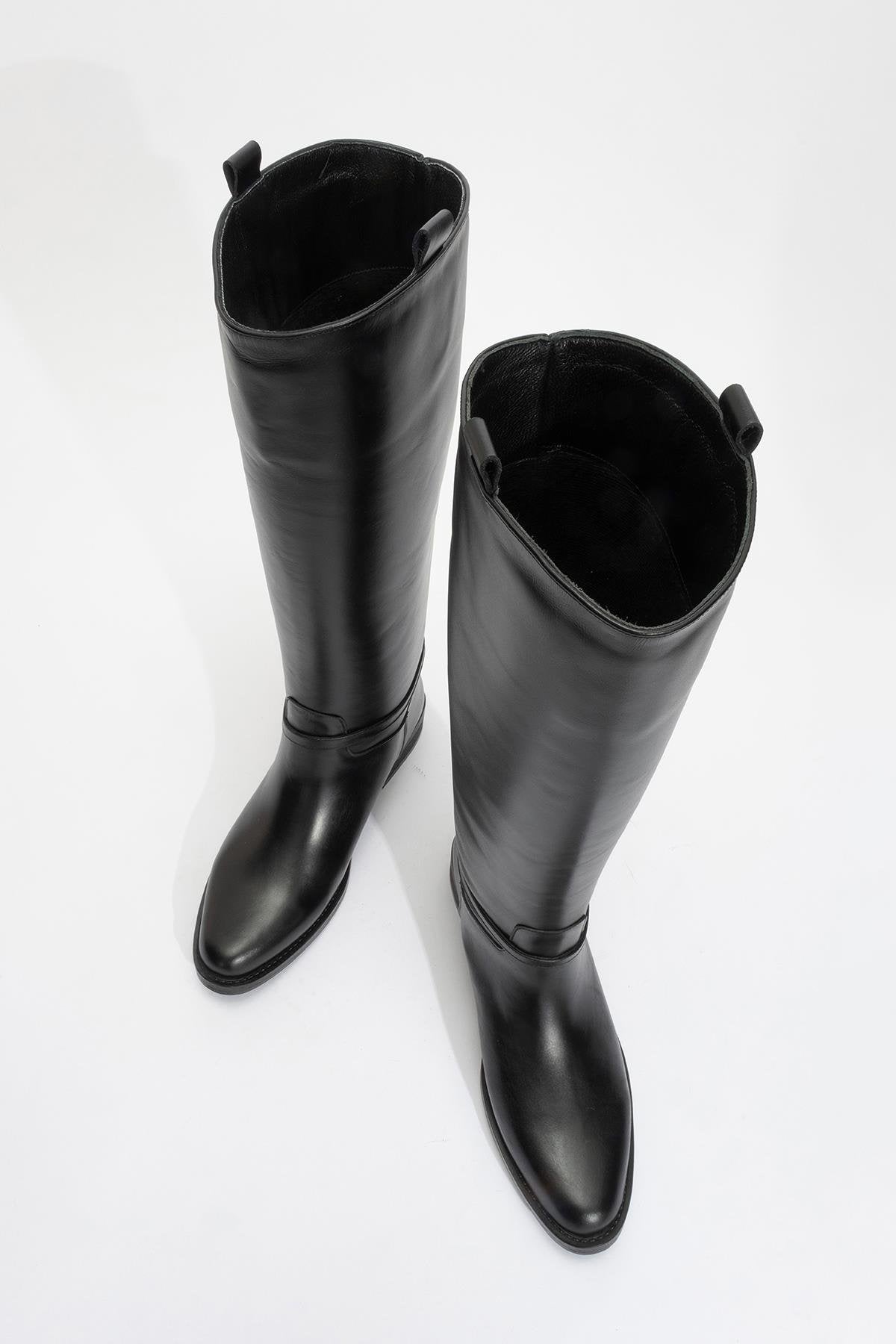 May Black Leather Buckle Boot (Women)