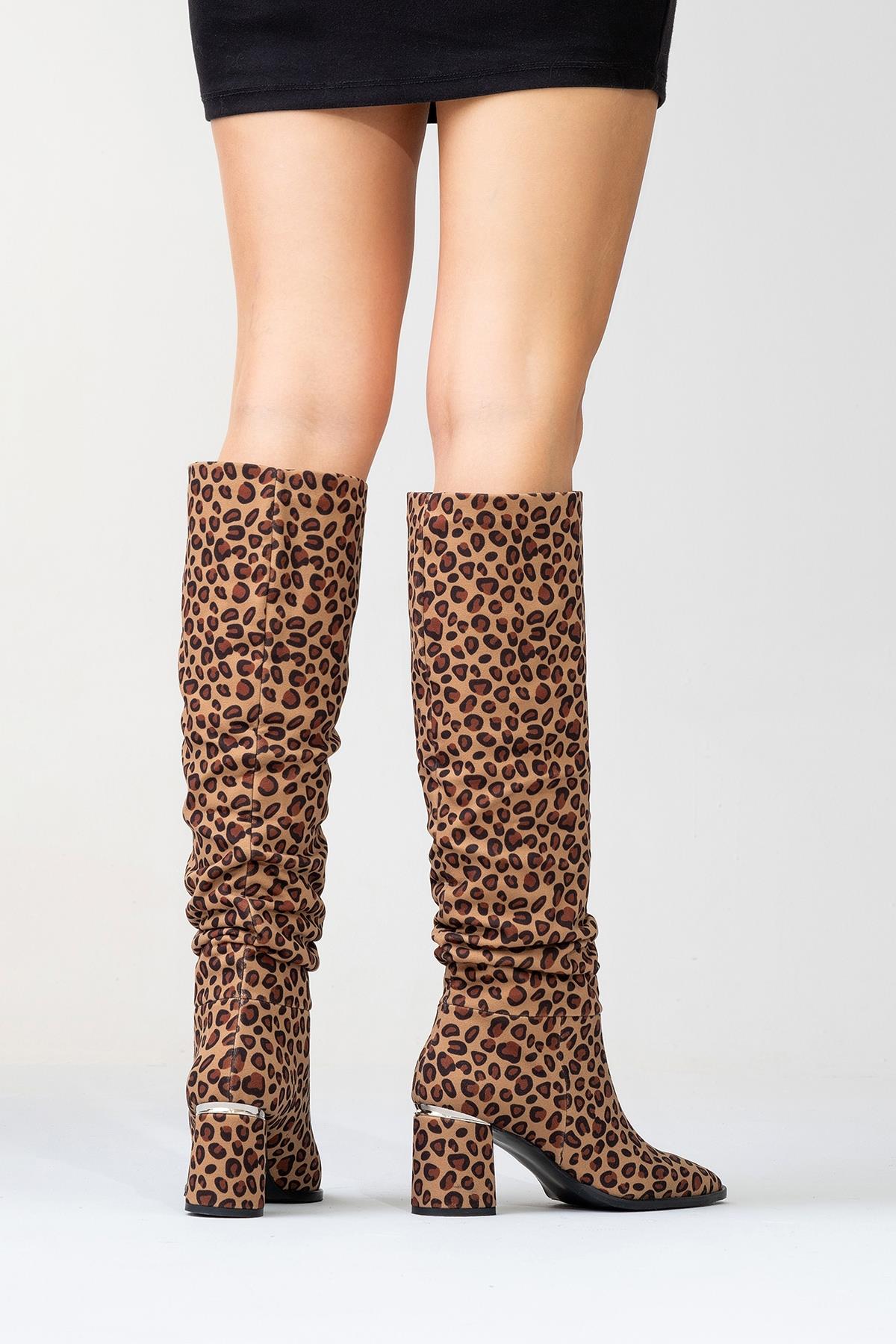 120 - Black Yellow Patterned Gusseted Knee-High Boot (Women)