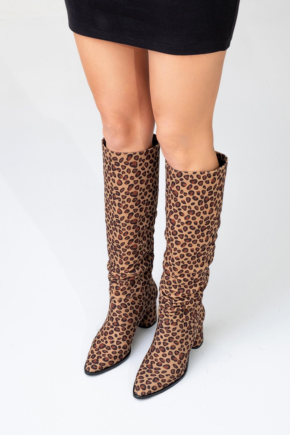 120 - Black Yellow Patterned Gusseted Knee-High Boot (Women)
