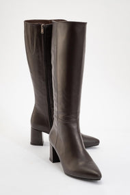 Sejas - Cognac Genuine Leather Block Heel Knee-High Boot (Women)
