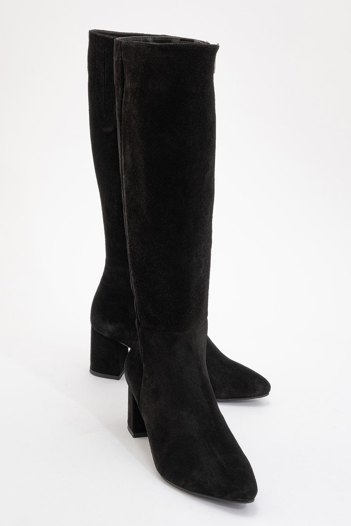 Sejas - Black Suede Genuine Leather Block Heel Knee-High Boot (Women)