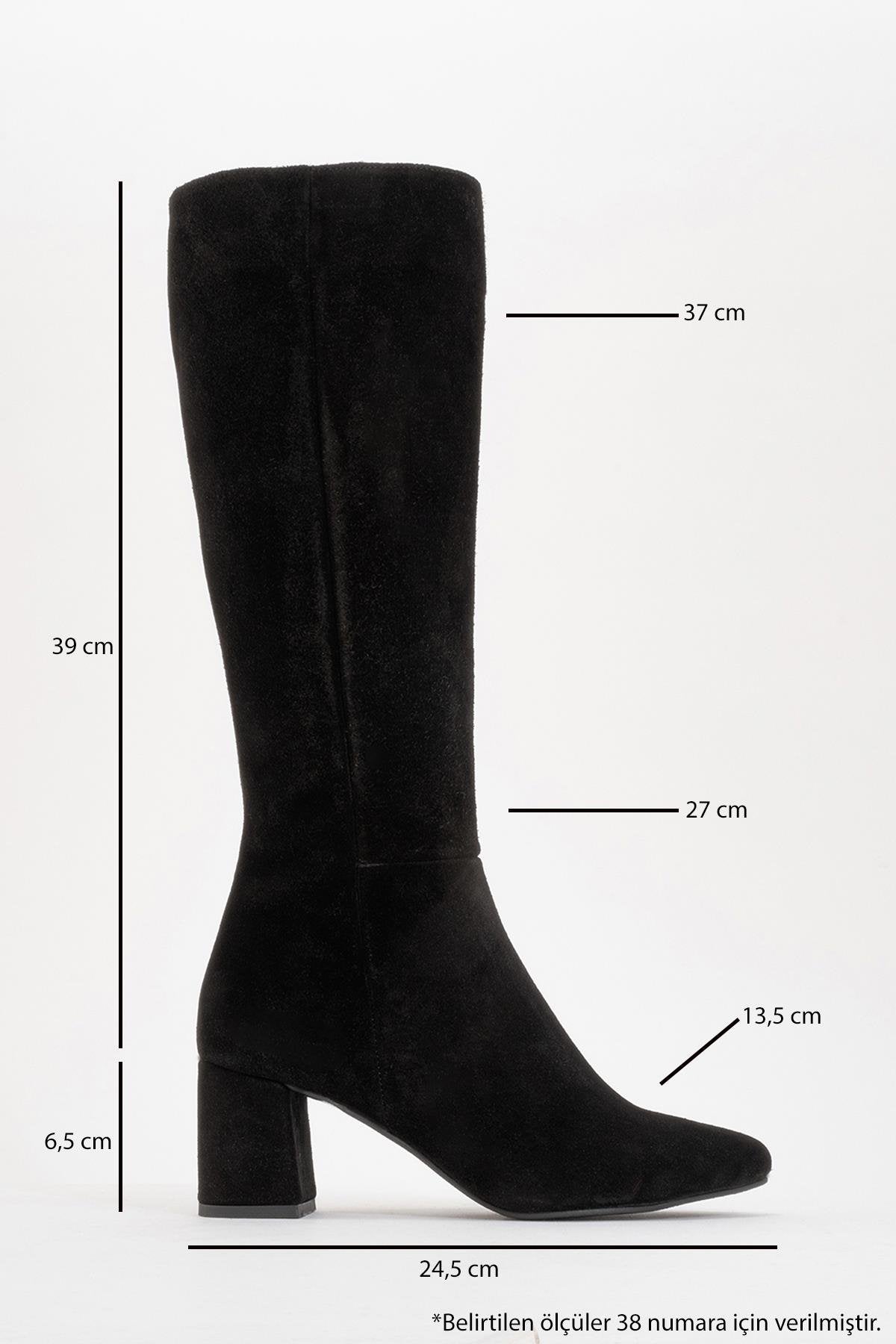 Sejas - Black Suede Genuine Leather Block Heel Knee-High Boot (Women)