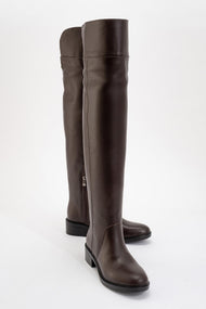 Petya - Brown Genuine Leather Over-The-Knee Boot (Women)