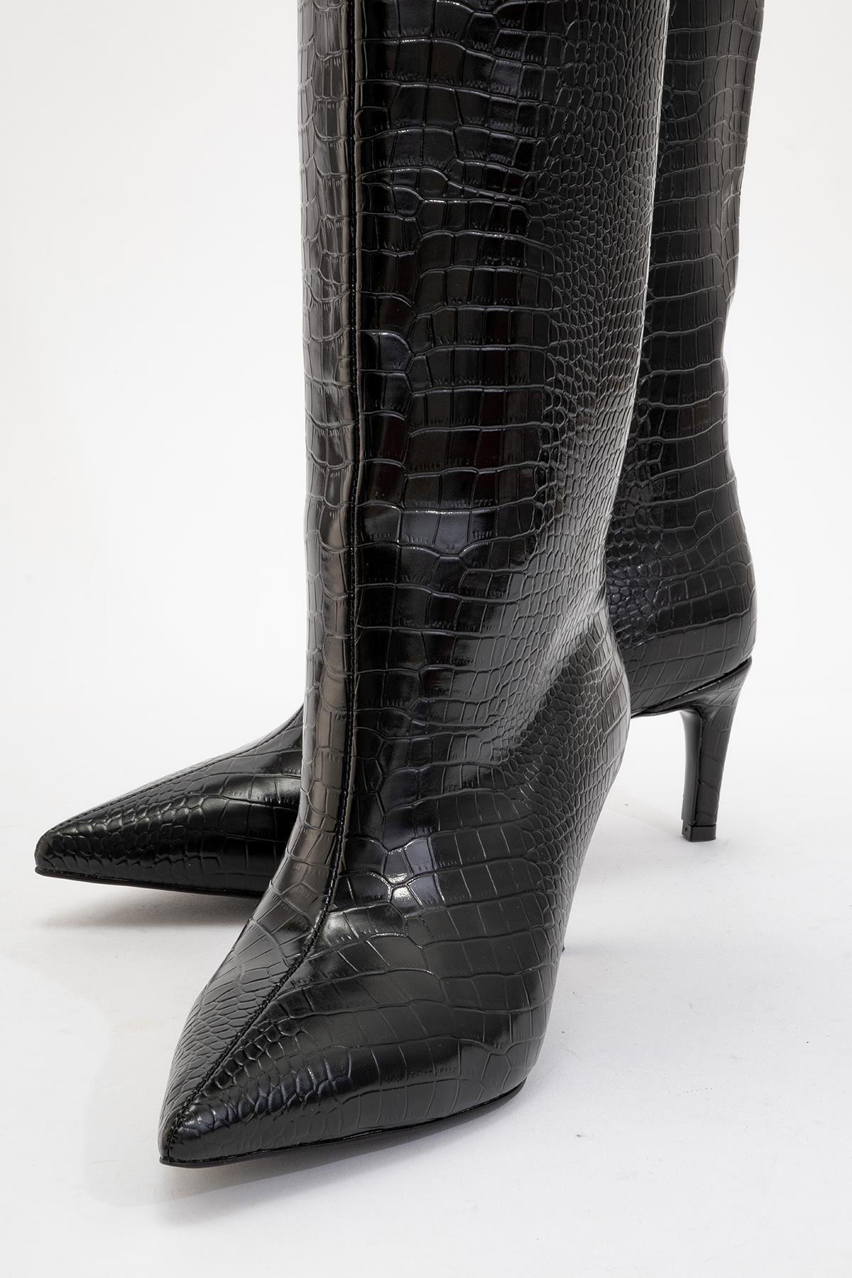 Camila - Black Printed Knee-High Boot (Women)