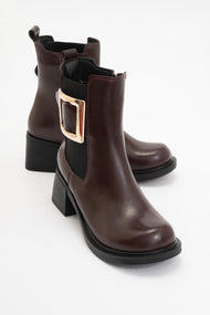 Moriah - Burgundy Buckle Elastic Side-Zip Block Heel Boot (Women)