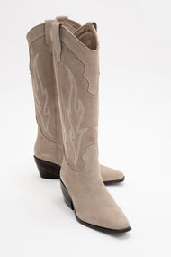 Pietro - Beige Suede Genuine Leather Western Boot (Women)