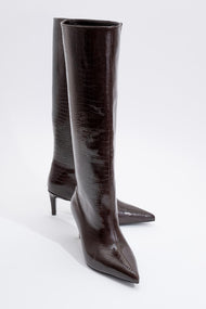 Cassandra Brown Pattern High‑Heel Boot (Women)
