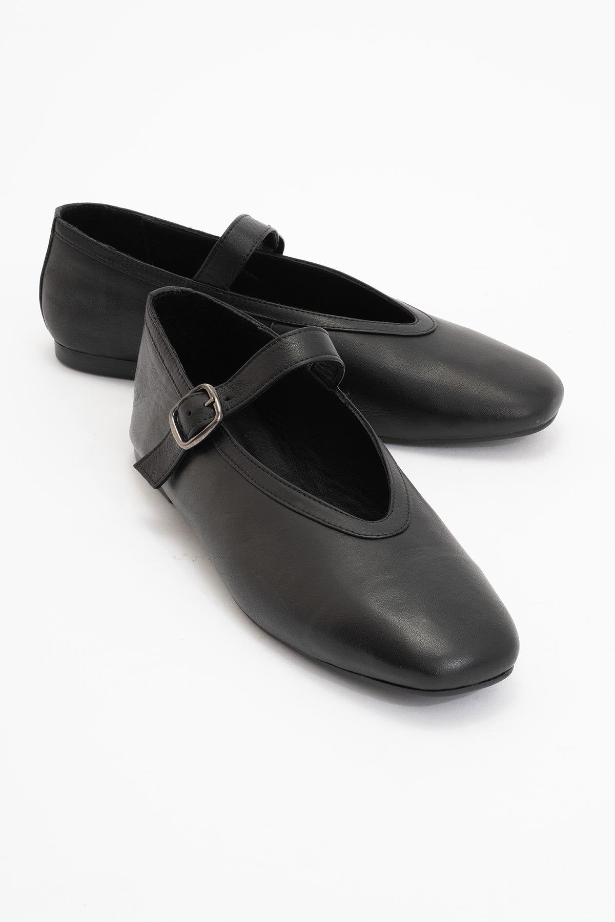Matilda - Black Leather Mary Jane Flats