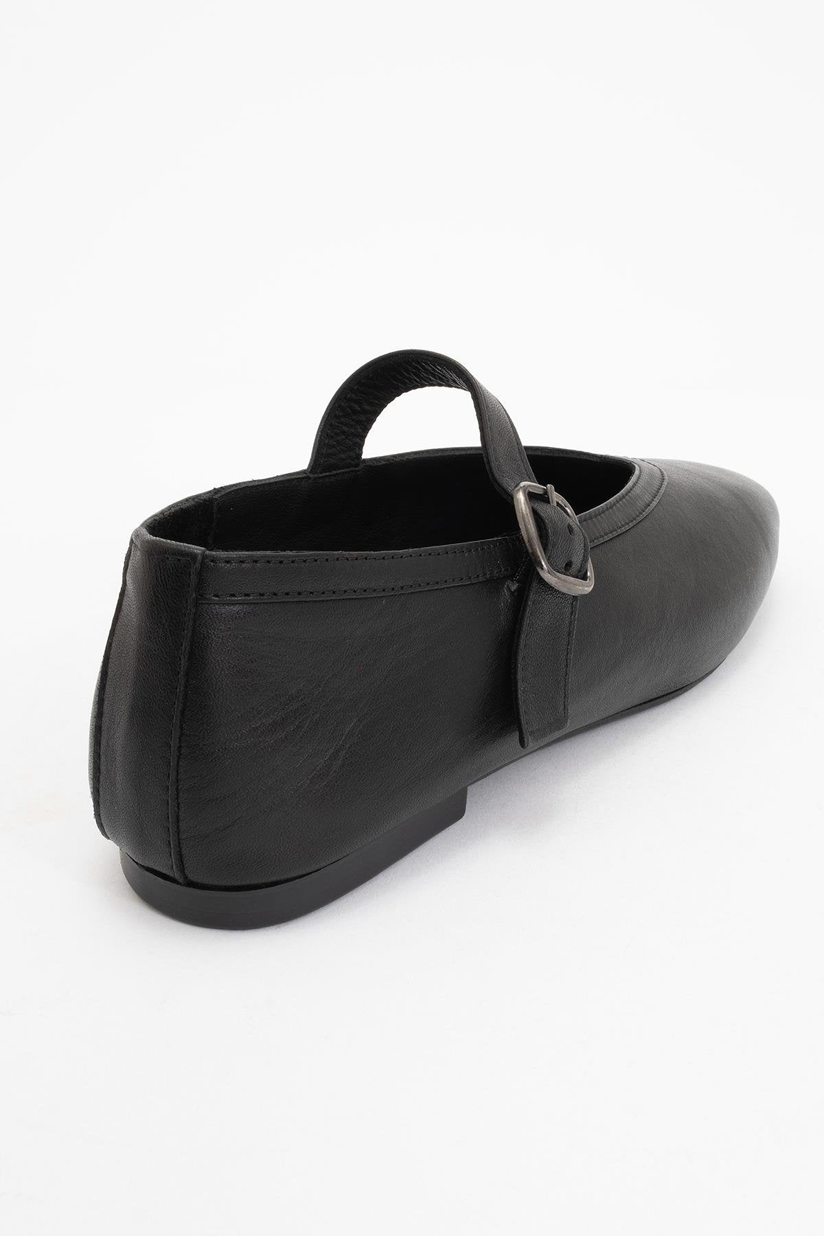 Matilda - Black Leather Mary Jane Flats