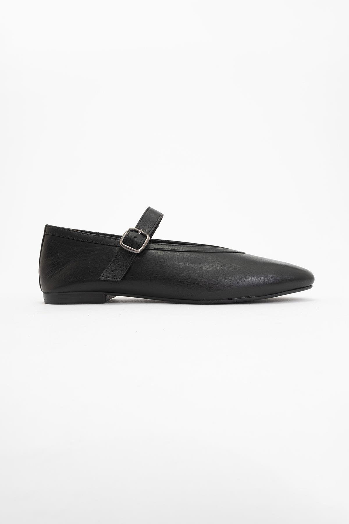 Matilda - Black Leather Mary Jane Flats