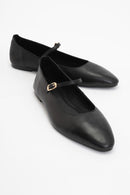 Lara - Black Leather Mary Jane Flats