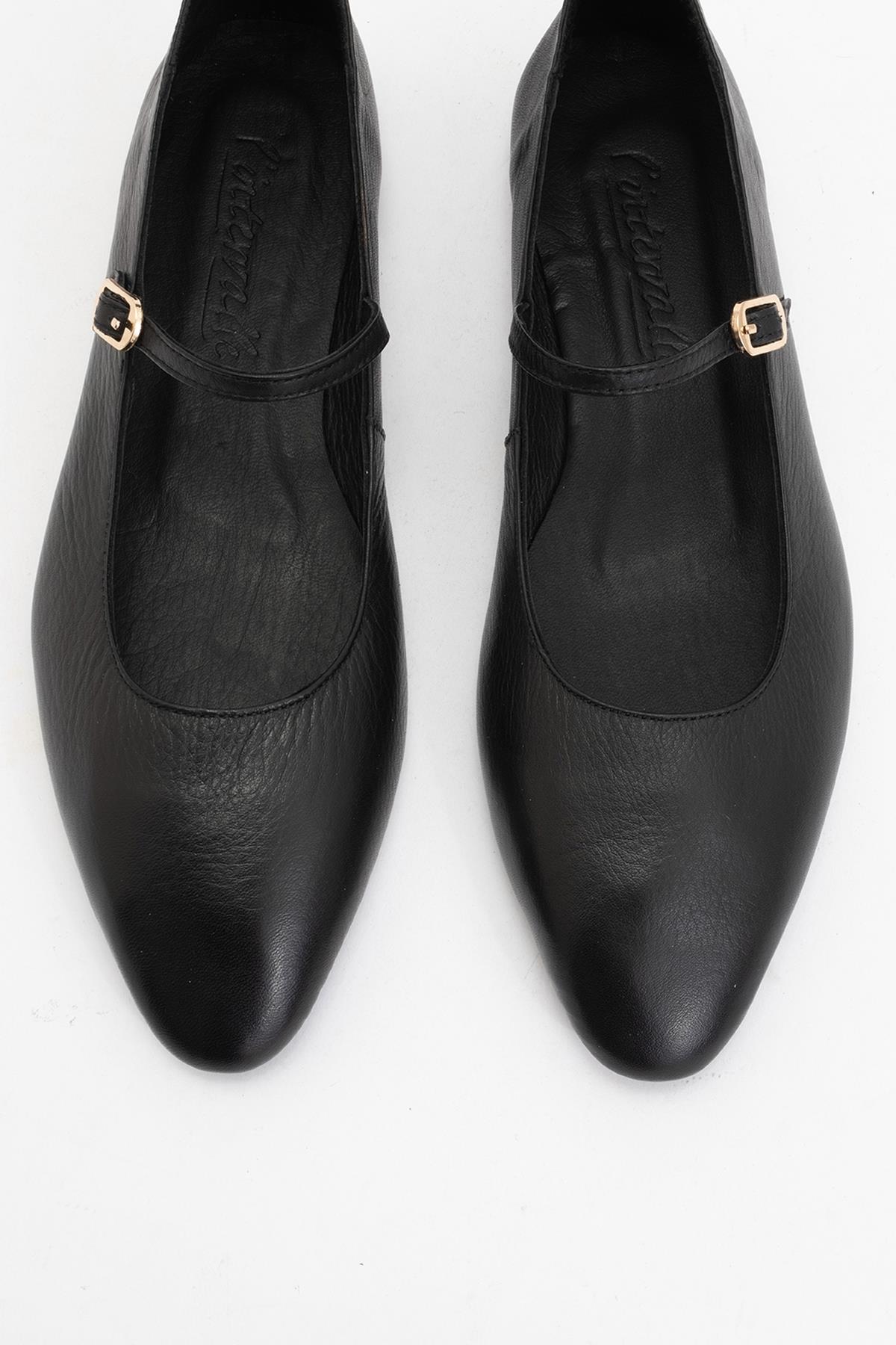 Lara - Black Leather Mary Jane Flats