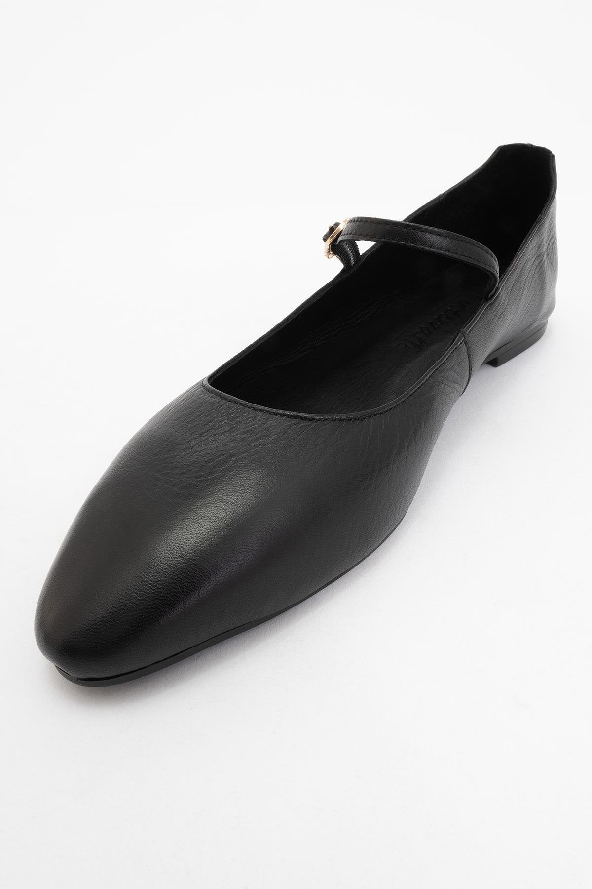 Lara - Black Leather Mary Jane Flats