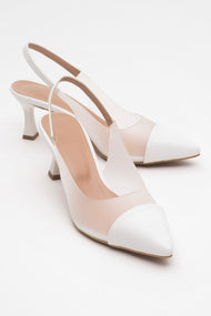 Moore - White Transparent Open Back Pointed Toe High Heel Shoe (Women)