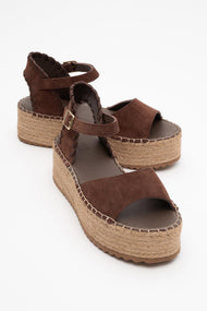 Serez - Brown Suede Leather Platform Espadrilles Sandal (Women)