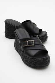 Palmas - Black Leather Platform Sandal (Women)