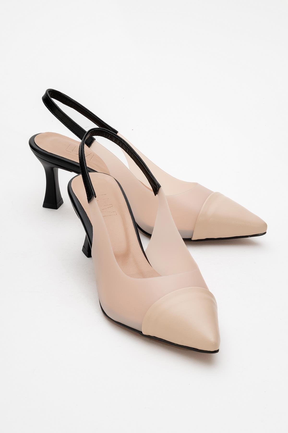 Moore - Nude/Black Transparent Open-Back Pointed Toe High Heel (Women)