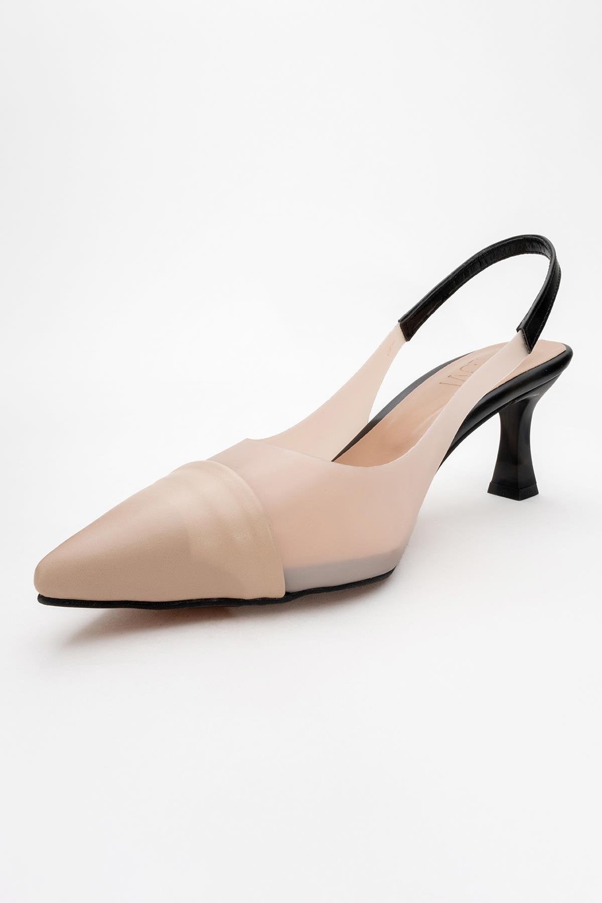 Moore - Nude/Black Transparent Open-Back Pointed Toe High Heel (Women)