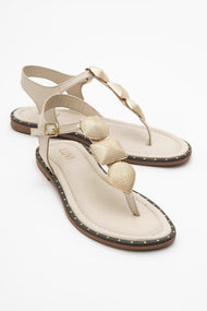 Giulia - Beige Leather Flat Sandal (Women)