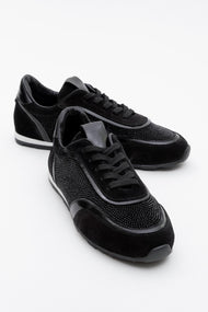Bonia - Black Suede Rhinestone Leather Sneakers (Women)