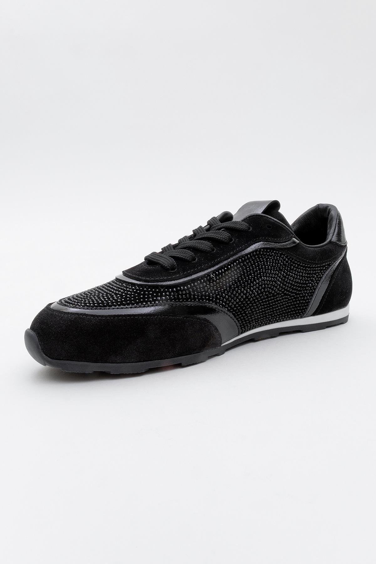 Bonia - Black Suede Rhinestone Leather Sneakers (Women)
