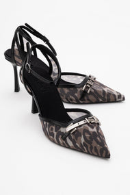Giorno - Black Patterned Mesh Ankle-Strap Stiletto (Women)