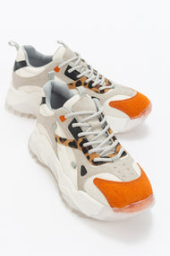 Loretta - White Orange Platform Sneakers