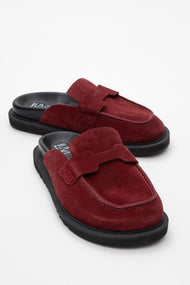 Laven - Suede Burgundy Leather Clogs (Women)