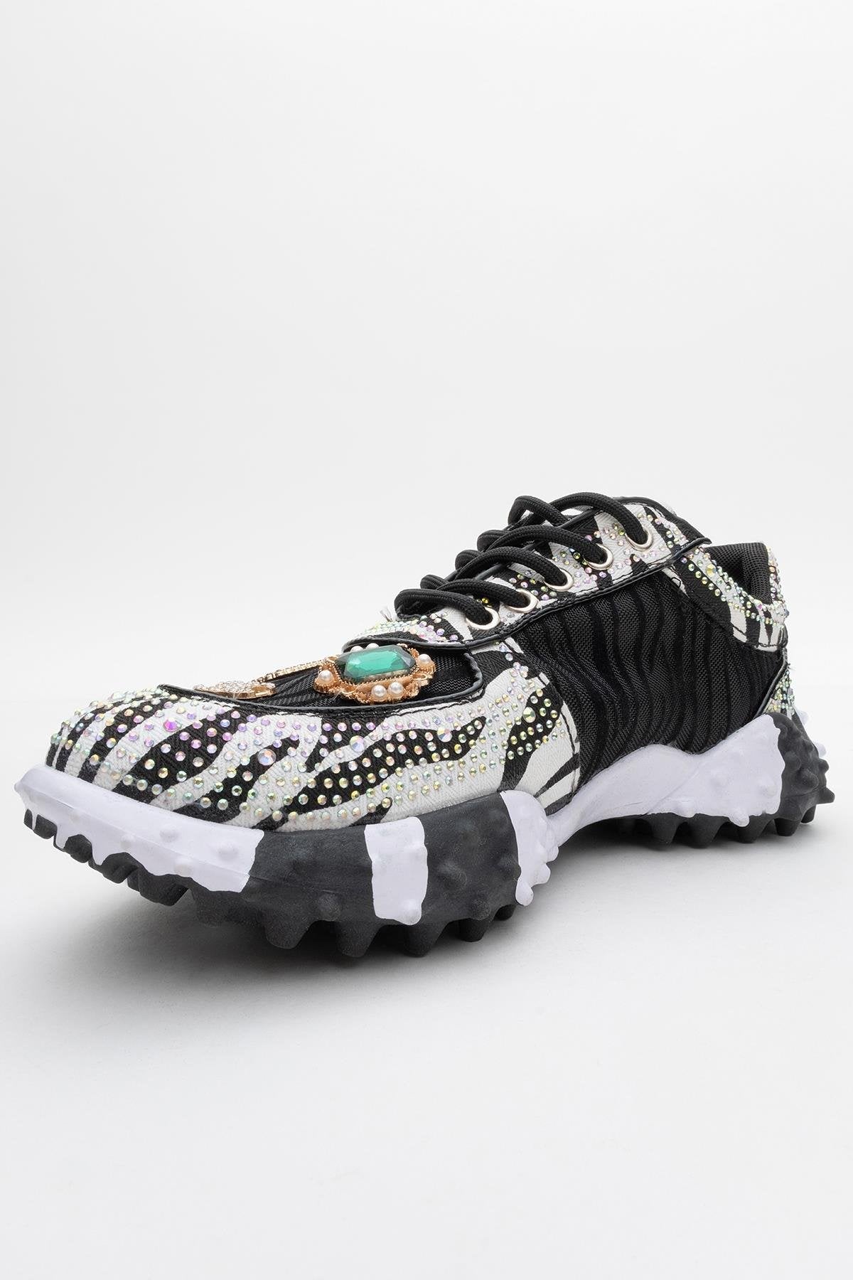 Vero - Black Patterned Jeweled Sneaker (Women)